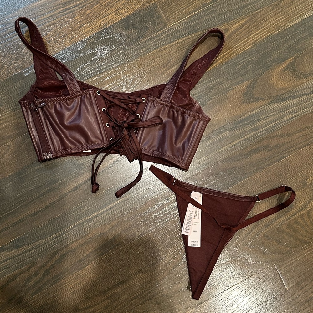 Victoria’s Secret Very Sexy Faux Leather Lace-Up Burgundy Lingerie Set